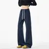 Pantalones de chándal azul marino para jóvenes hombres, de peso pesado, ligeramente acampanados, de corte holgado, con caída, de pierna ancha para deportes, pantalones casuales de pierna recta, talla grande