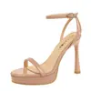 7526-3 Sandalias sexy europeas y americanas de punta abierta y punta redonda para mujer, tacones finos ultraltos, plataforma impermeable, cómodas para los pies