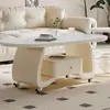 Mesa Lateral Móvil Simple de Gama Alta Lujo Ligero Moderna Ovalada de Piedra Sinterizada Sala de Estar Uso Doméstico Sensación de Gama Alta Apartamento Pequeño Mesa de Café