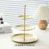 Prateleira de Armazenamento Transfronteiriça de Aço Inoxidável Porta de Entrada Ornamentos Prateleira de Armazenamento Dupla Três Camadas Prato de Lanches Bolo Frutas Estilo Europeu