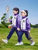 Uniformes Personalizados Morados para Jardín de Infancia, Uniformes Escolares Primarios, Uniformes de Clase, Ropa Deportiva Infantil para Primavera y Otoño, Conjuntos con Bloques de Color, Atuendos de Moda para Padres e Hijos