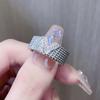 Moda de Corea del Sur Anillo abierto en forma de V con incrustaciones de Diamante Piedra Lunar para madre Anillo de dedo índice de diamante completo estilo frío ins anillo combinable
