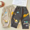 Roupas infantis estilo japonês~Nova coleção de outono calças compridas de desenho animado de escavadeira para crianças, calças de malha fofas para meninos, calças casuais para bebês meninos