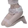 Medias de Lencería Sexy Estilo Puro Deseo con Abertura en la Entrepierna Negras y Blancas de Encaje Largas hasta Media Pantorrilla y Sobre la Rodilla con Malla Transparente para Mujer