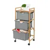 Estante de almacenamiento de bambú para artículos varios, tres cajones, cesta de almacenamiento de tela para ropa sucia, carrito, estante para toallas de baño, cesta de lavandería