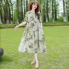 Vestido de Algodão e Seda de Alta Qualidade para Mulheres, Novo Estilo de Verão para Mães de Meia-Idade, Tamanho Grande com Caimento Solto, Esconde a Barriga, Emagrecimento, Vestido de Viscose