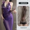 Vestido Sexy de Malla con Perspectiva para Chica de Paja Ropa Interior Sexy de Tirantes Largos con Escote en V Profundo Camisón 2204