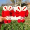 Super hada estilo nacional pasador para el pelo niños par de pinzas de conejo de felpa hortensia borla antigua diadema de niña caminando Año Nuevo danza del león