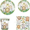 Nuevo Set de Vajilla Desechable de Animales de la Selva Plato de Papel Vaso de Papel Servilleta de Papel Fiesta de Cumpleaños Evento Decoración de Fiesta