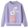 Suéter Grueso de Lana Hecho a Mano con Dibujo de Conejo para Niñas, Nuevo Suéter Pulóver de Cuello Redondo Otoño/Invierno para Niños Mayores, Suéter de Capa Base