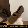 Sapatos femininos peludos para uso externo 2026 Estilo fada francesa suave laço pelúcia interna salto alto Mary Jane