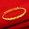 Pulsera de cobre puro chapado en oro real con patrón de torsión de media boca, oro arena de Vietnam para boda, torsión, empujar-jalar, suministro al por mayor para mujer