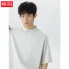 Camiseta Básica Lisa Bordada de Manga Curta Personalizada/Personalizada para Homens no Verão Algodão Puro Texturizado Meia Manga