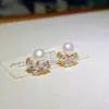 Populares Aretes de Zirconia con Forma de Abanico, Aretes de Lujo de Alta Gama, Envío Directo de Una Pieza, Aretes de Perla S925, Perlas Naturales de Agua Dulce para Mujer