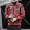 Ropa de cuero pu para hombre 2021 ropa para hombre con solapa bordada ropa de motocicleta primavera y otoño chaqueta de cuero casual de moda para hombre procesamiento personalizado