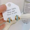 Banho de Ouro Real, Coleção Série Azul Moda Coreana e Japonesa, Brincos de Esmalte com Efeito Gotejante para Mulheres, Novos Brincos e Acessórios de Luxo Leve Nicho