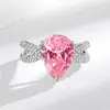 Bestseller transfronterizo europeo y americano: Anillo de lujo para mujer de gran tamaño con forma de pera, diseño de gota de agua, disponible para dropshipping en transmisiones en vivo de Douyin y Xiaohongshu