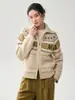 Suéter de cashmere com gola Fair Isle, cardigã de tricô com zíper, estilo retro solto e relaxado para o início do outono feminino