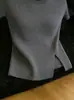 Top de Punto Retro Chic Elegante con Cuello en V y Mangas Cortas para Mujer 2026 Nueva Llegada Primavera/Verano Súper Hermoso Más Vendido Top Adelgazante