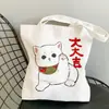 Comércio Exterior Transfronteiriço Bolsa de Lona Estampada Gato-Tubarão Kawaii Bolsa de Ombro Harajuku Moda Portátil Bolsa de Compras