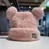 Touca Chapéu de Inverno Grossa de Pelúcia Quente Ursinho Fofo, Chapéu de Tricô para Outono e Inverno com Circunferência da Cabeça Grande