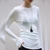 [Venta de Liquidación] Camiseta Térmica de Lana Lyocell para Mujer Manga Larga Corte Ajustado Dobladillo Irregular Top con Abertura