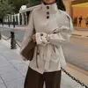 Chaqueta corta de estilo casual francés transfronteriza europea y americana de color albaricoque con cuello alto, entalladora, versátil para ir al trabajo, gabardina de manga larga holgada