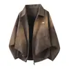 Jaqueta de couro PU estilo americano para homens, jaqueta biker tie-dye vintage para primavera e outono, jaqueta de beisebol casual solta para homens