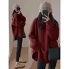 Suéter Feminino 2025 Tendência Outono e Inverno Estilo Preguiçoso Suave Pulôver Tricô Francês Camisa Básica Feminina Roupa de Baixo Manga Longa