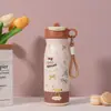 Nueva taza termo de acero inoxidable 316 con diseño de dibujos animados, taza de agua de gran capacidad con pajilla para doble bebida, taza de agua portátil para estudiantes, personalizable