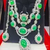 Juego de Calcedonia al por Mayor Collar Colgante de Calcedonia Helada Aretes Anillo Pulsera Lujo Incrustaciones de Crisoprasa Juego de Cuatro Piezas