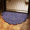 Tapete de Chão Semicircular com Borda Ondulada Floral Vintage Tapete Absorvente Floral Fresco para Banheiro Tapete Antiderrapante para Entrada