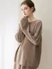 Suéter de cashmere gola redonda feminino outono e inverno novo pulôver de manga comprida solto suéter de tricô cor sólida suéter de base