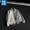 Chaqueta de cuadros patchwork de dos piezas falsas transfronteriza para hombre, chaqueta de béisbol de ajuste limpio para primavera y otoño, chaqueta aviador de marca moderna estilo americano