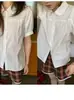 Camisa Xdeli con Cuello de Muñeca Estilo Coreano y Mangas Abullonadas, Aroma a Pera Fragante, Camisa Sencilla y Holgada de Manga Corta para el Trabajo