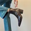 Botines Nuevos Estilo Retro Tacón Silencioso 6cm Mujer Punta Francesa Tacón Grueso Versátil Botas Adelgazantes Botas de Moda Elegantes