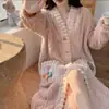 Conjunto de cárdigan arcoíris para mujer, Otoño e Invierno, Engrosado Cálido Talla Grande Pijama de Coral Fleece, Ropa de Casa de Franela que se Puede Usar Afuera