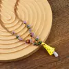 Collar Largo de Cuerda Trenzada con Cuentas de Cerámica Bohemia Coloridas y Estrella de Mar para Mujer, Estilo Étnico Retro