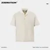 Roupas Masculinas Zoewatson Transfronteiriças Retro Americano Cor Sólida Casual para Trabalho Camiseta de Manga Curta Verão Nova Solta com Gola
