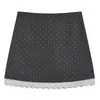 Falda retro de lunares con ribete de encaje, nuevo estilo de verano, de cintura alta, que se ajusta a la figura y falda mini versátil de línea A