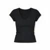 YidiExportación a Europa y América Camiseta de Manga Corta con Cuello en V para Mujer Ajustada Top Corto de Canalé Versátil Adelgazante Ropa de Comercio Exterior para Mujer