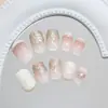 Champagne Brillo Fino Blanco Leche Gradiente Francés Elegante Dulce Parches para Uñas Postizas Parches Desmontables para Uñas 24 Piezas