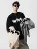 Ropa de punto bordada de dibujos animados de High Street para hombre, nueva para Otoño e Invierno, casual americano, de punto con cuello redondo, holgada y versátil, tops para pareja