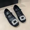 Estilo Novo Primavera 2026 Estilo Festa Sapatos Baixos Quadrados com Fivela Quadrada de Strass Sapatos Mary Jane Retrô Francês para Mulheres