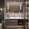 Mueble de baño con lavabo, lavabo integrado de cerámica, tocador, mueble de baño, madera maciza, diseño moderno y simple