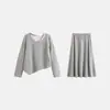 Conjunto de dos piezas (blusa y falda) de imitación para mujer talla grande, colección otoño 2026, conjunto casual irregular de dos piezas para mujer talla grande NT1268