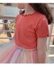Verão Novo Estilo Coreano Infantil Top com Borda de Orelha Bebê Mulher Camiseta de Manga Curta Versátil Simples Versátil Cor Sólida Base