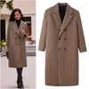Comercio Exterior Transfronterizo Spot Ropa Europea y Americana al por Mayor Holgado Adelgazante Chaqueta Larga de Doble Botonadura Chaqueta de Lana