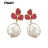 MPE136 Nuevos Pendientes Clásicos Coloridos de Zirconia y Perla de Agua Dulce Exquisitos para Mujer Combinables con Ropa Lisa