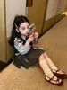 Conjunto Estilo Academia Niña Limón Chaleco de Punto para Niños Camisa con Corbata Top Falda Plisada de Moda Transfronterizo
